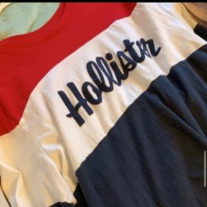 red , blue and white , color block long sleeve